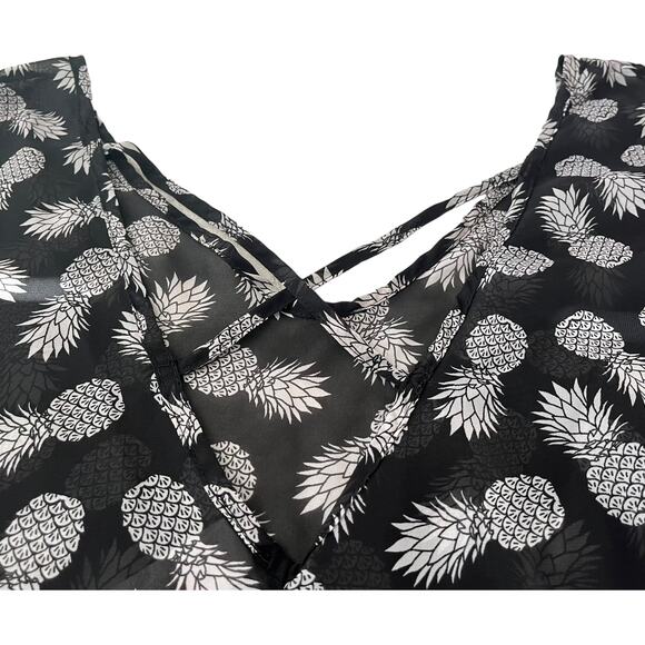NO BO SWIMWEAR COVER-UP, JUNIORS/WOMENS, 1X( 17)-BLACK/WHITE PINEAPPLE PATTERN - Picture 6 of 11